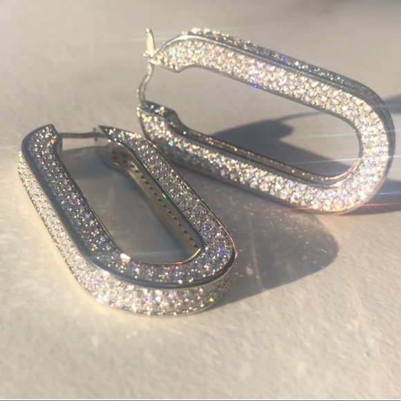 Celine Edwige Crystal Silver Hoop Earrings - Picture 5 of 7